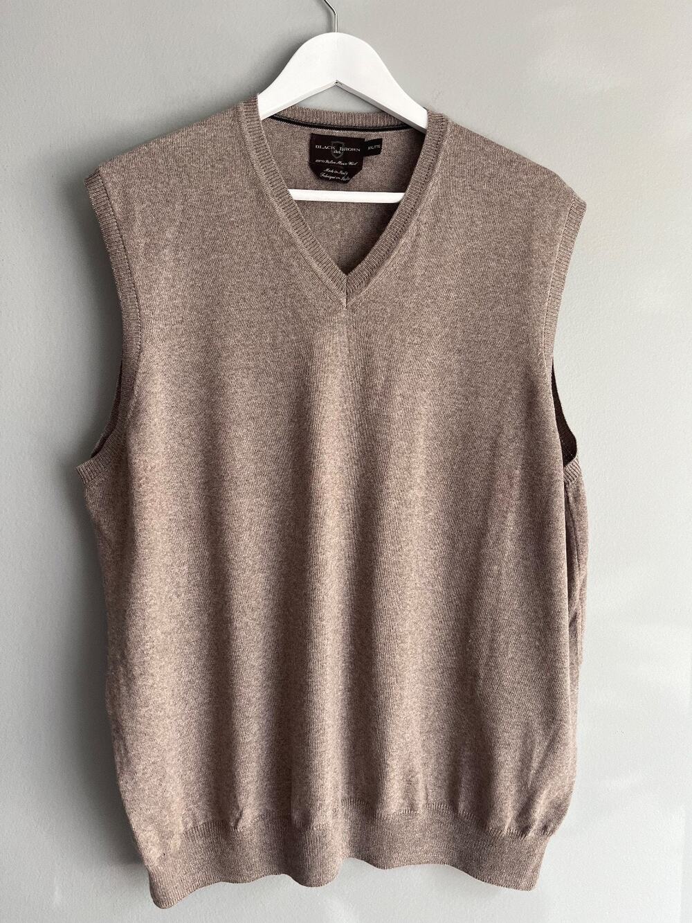 Black Brown 1826 Men's XXL Italian Merino Wool V-Neck Sweater Vest Preppy Office